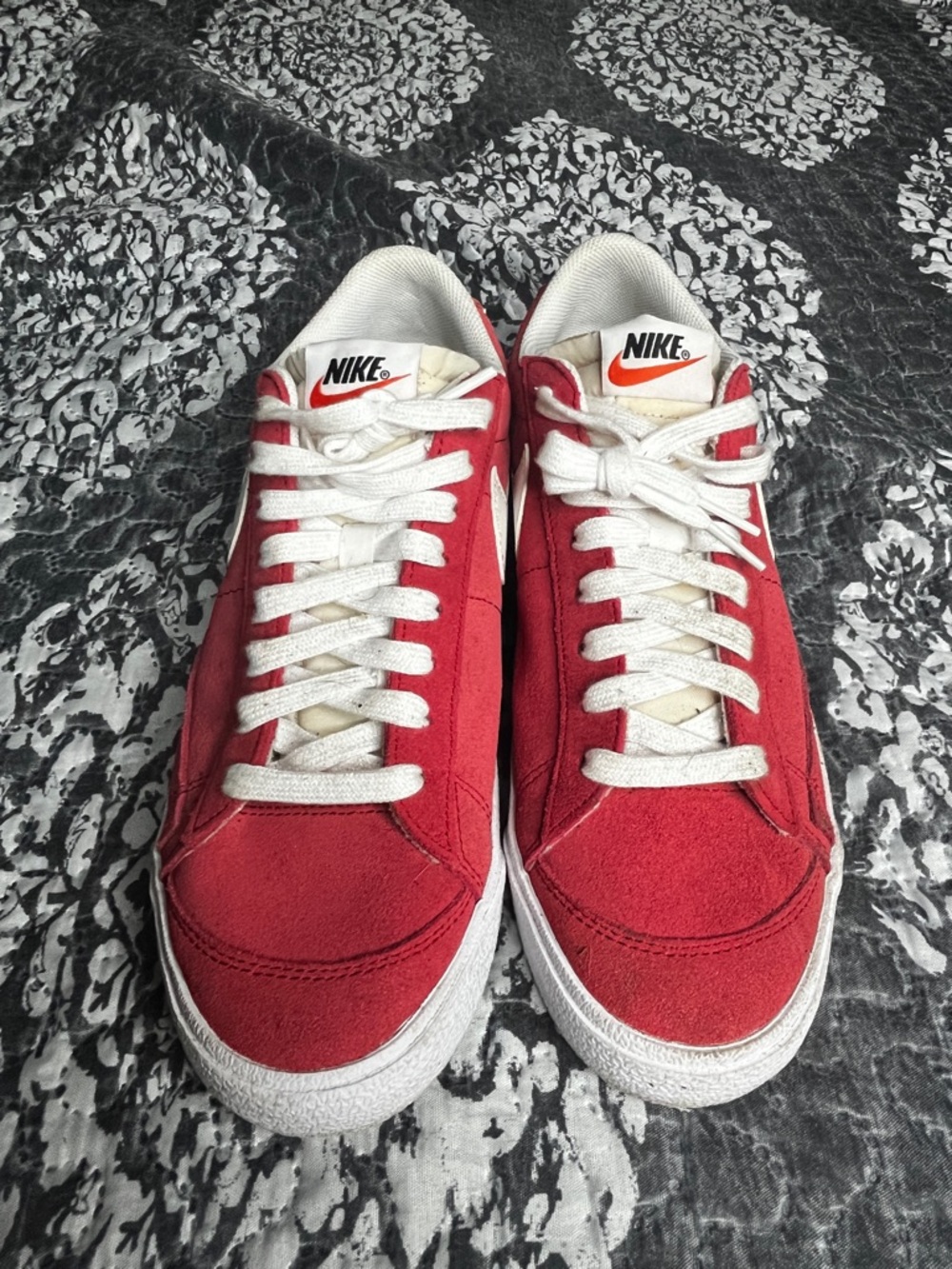 Nike Men’s Red Suede Low-Top Sneakers with White Accents